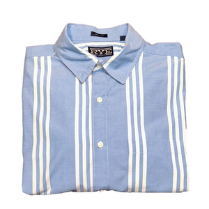 RYE by HAWKER RYE Sky Blue & White Striped Long Sleeve Button Down Shirt Size L